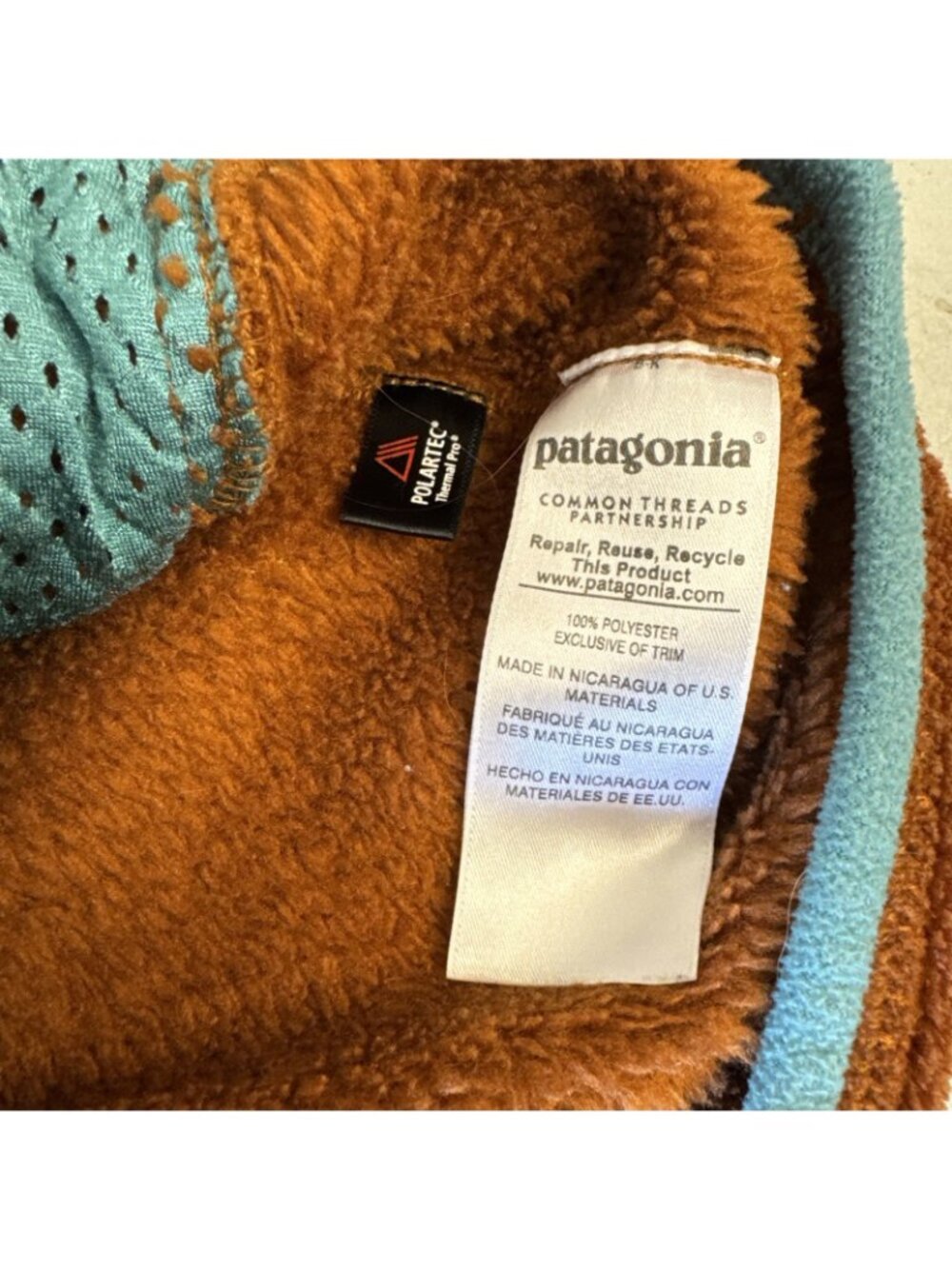 Patagonia Sweater Women Medium Copper Teal Pullover Snap Fleece Polartec Better - Picture 7 of 10